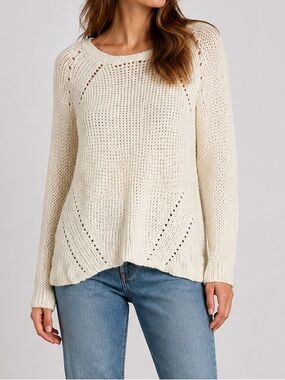 Trouve Oversized Sweater Tunic Ivory Cream Petal Open Back Size Medium